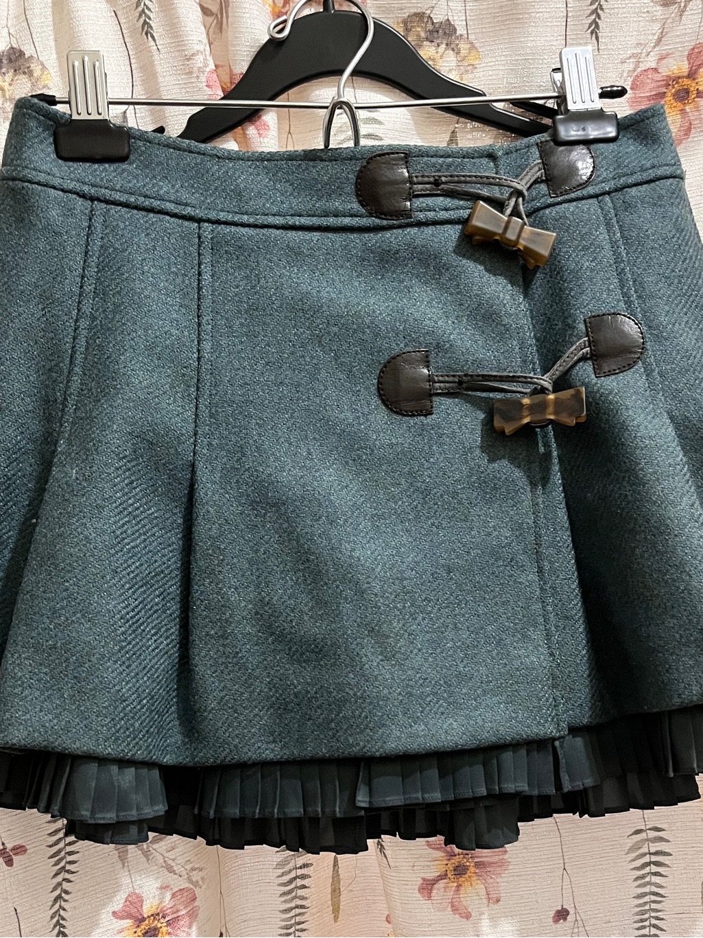 Red Valentino Teal Wool-Blend Circle Skirt With Bow Toggle Accents